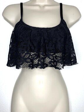 Y2K Kenneth Cole Reaction CROCHET Bikini BRA CROP TOP Swimsuit S Pool Cruise 90s